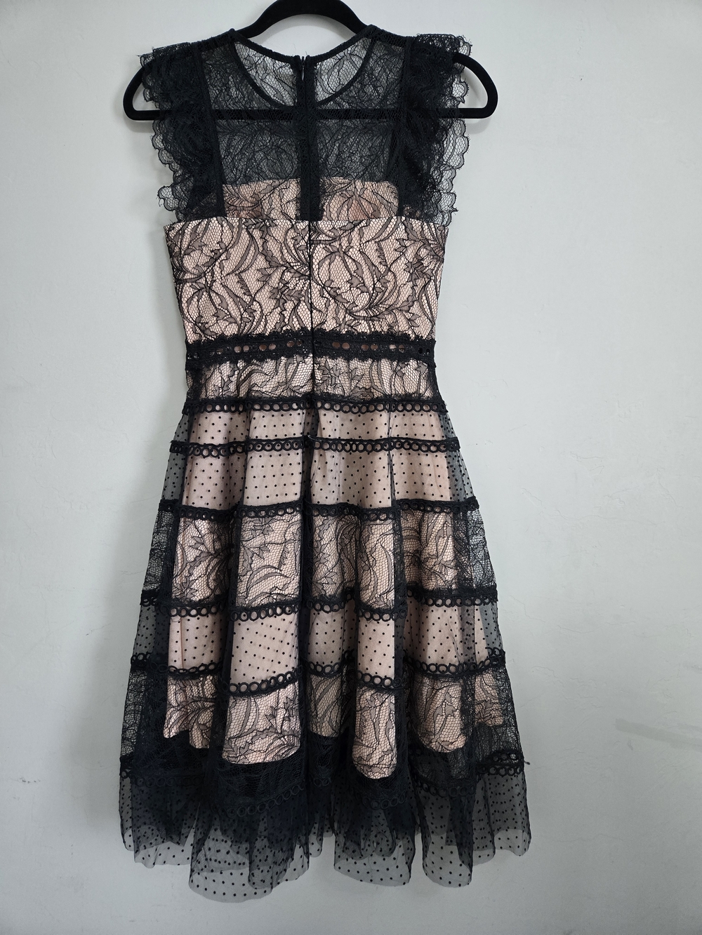 Black Lace Overlay Midi Dress in Blush - Elegant Women's Dress - Picture 2 of 5